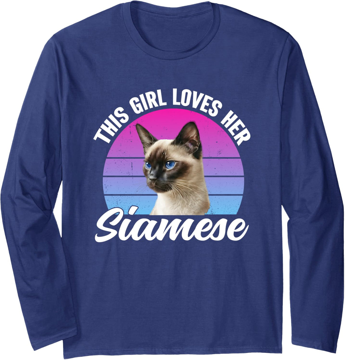 This Girl Loves Her Siamese Funny Siamese Cat Long Sleeve T-Shirt - Adult Unisex Navy Blue