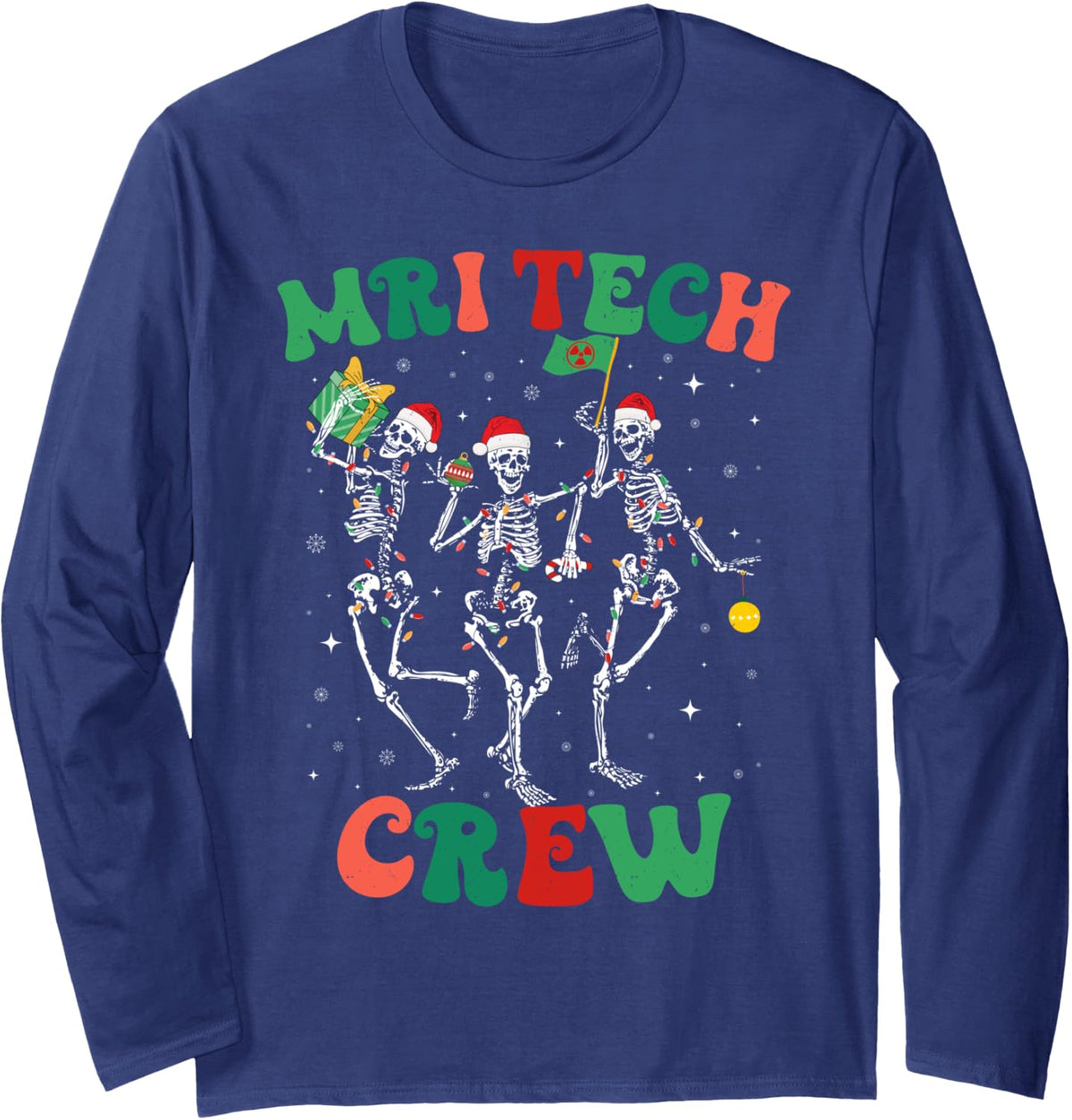 MRI Crew Radiology MRI Technologist MRI Tech Christmas Long Sleeve T-Shirt - Adult Unisex Navy Blue