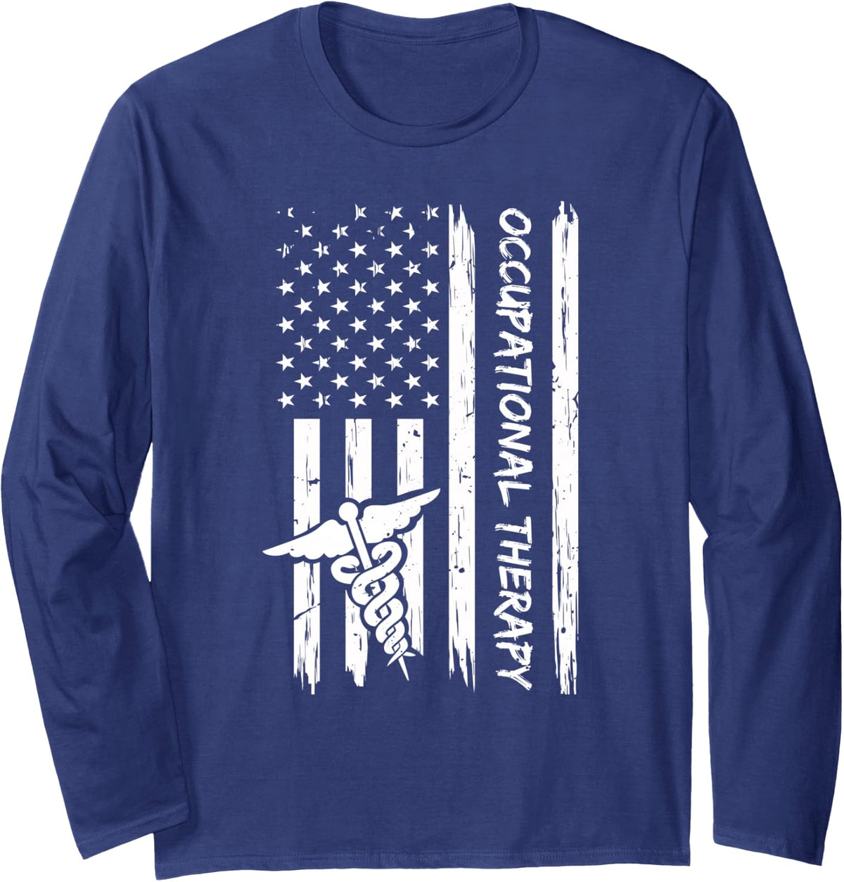 Occupational Therapy American Flag Shirt OTA Gift Ideas Long Sleeve T-Shirt - Adult Unisex Navy Blue