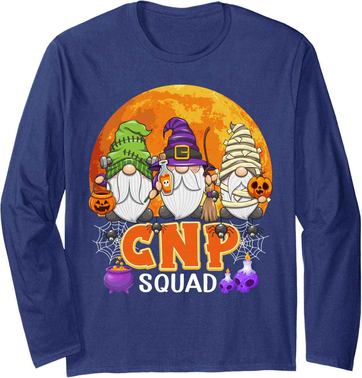 CNP Squad Halloween Nurse Practitioner Gnome Matching Long Sleeve T-Shirt - Adult Unisex Navy Blue