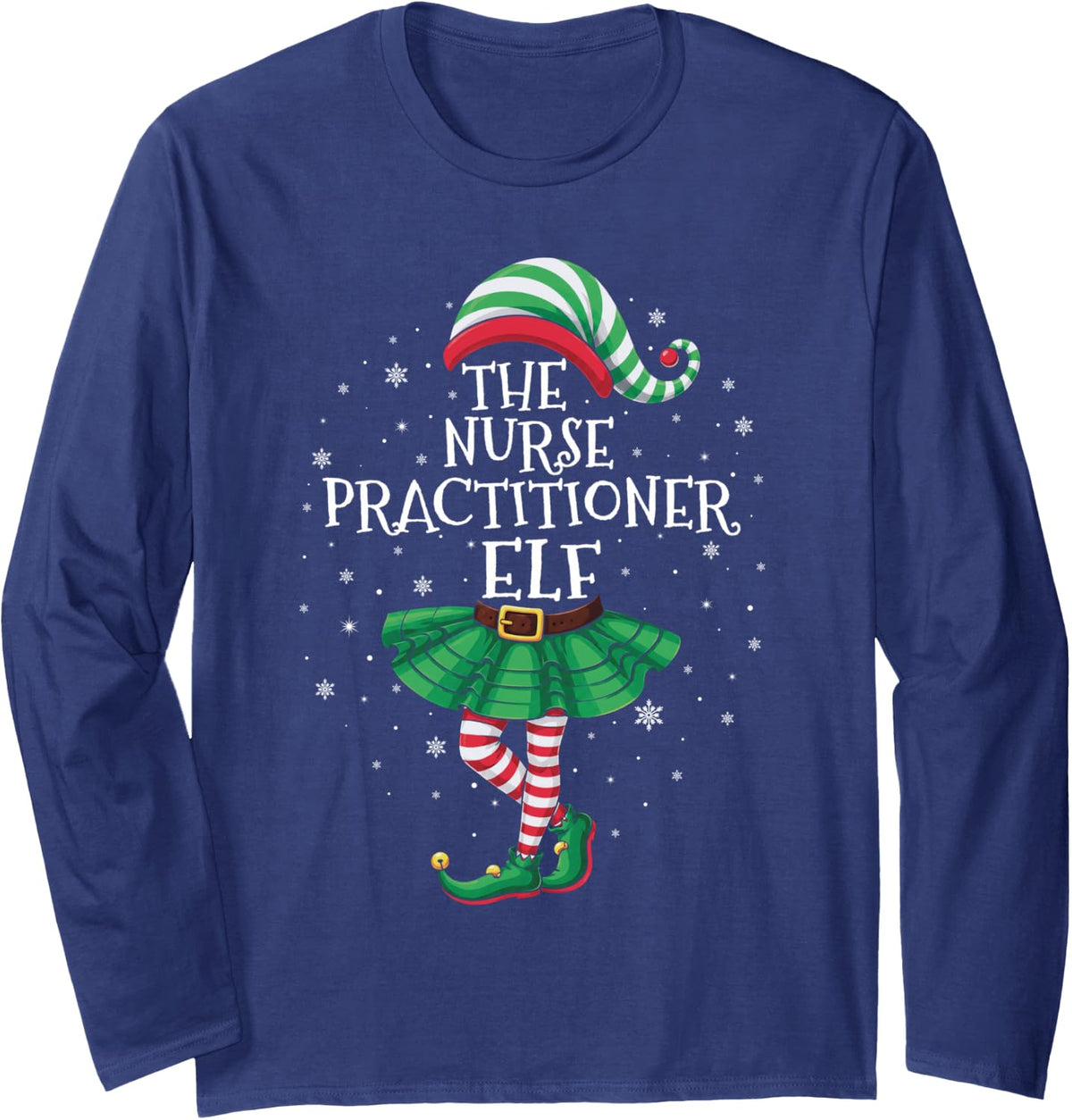 Family Matching The Nurse Practitioner Elf Christmas Long Sleeve T-Shirt - Adult Unisex Navy Blue