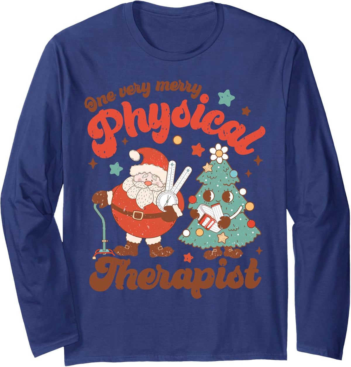 One Very Merry Physical Therapist PT Therapy Santa Christmas Long Sleeve T-Shirt - Adult Unisex Navy Blue