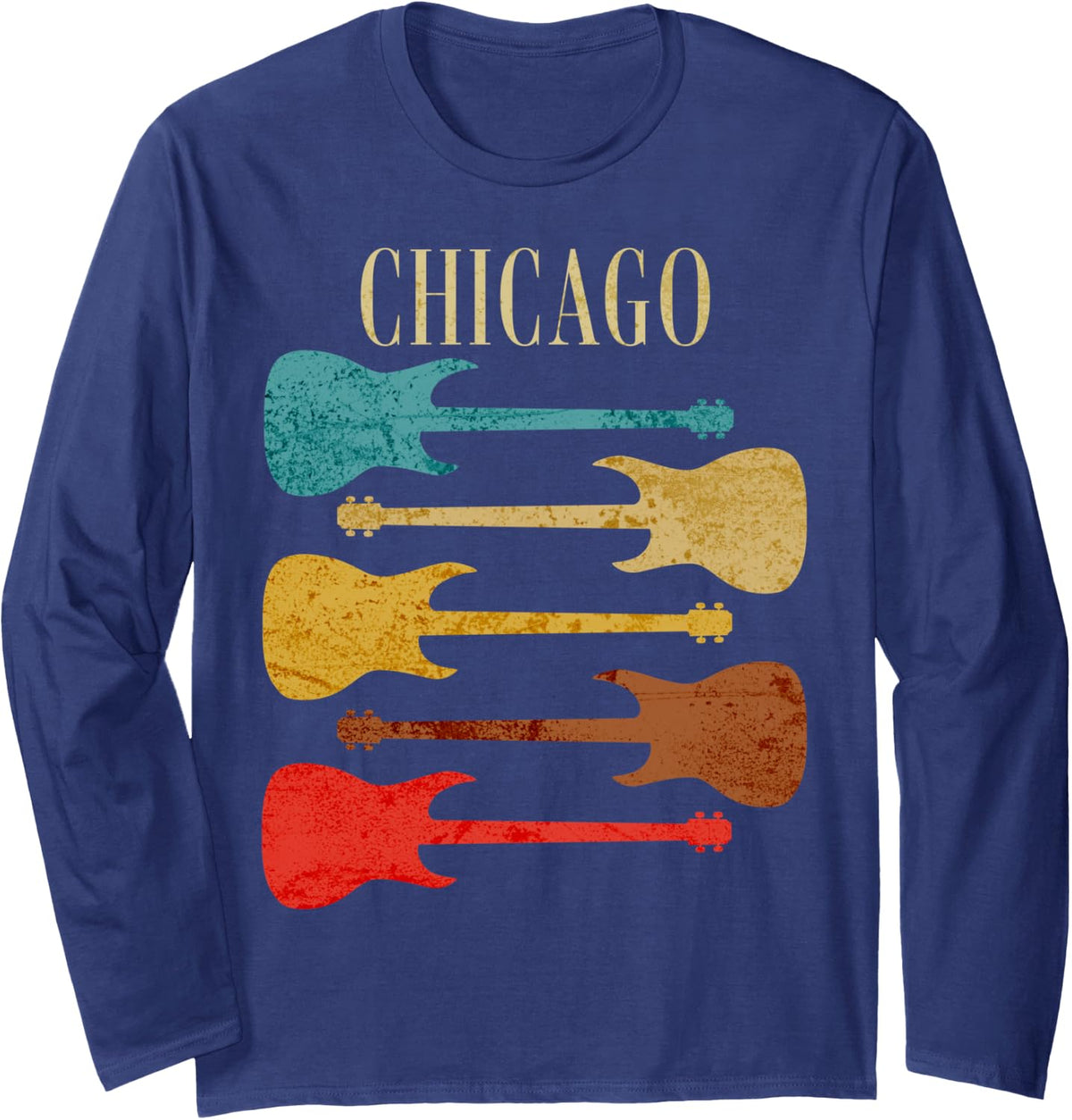 Chicago Concert Rock Music Festival Guitars Illinois Band IL Long Sleeve T-Shirt - Adult Unisex Navy Blue