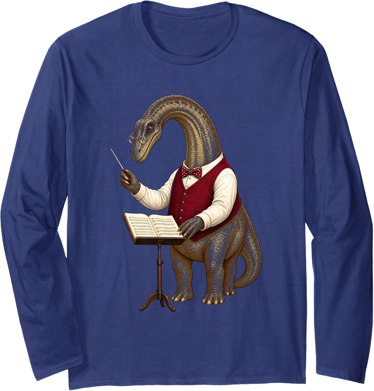 Dinosaur Choir Teacher Conductor Funny Long Sleeve T-Shirt - Adult Unisex Navy Blue