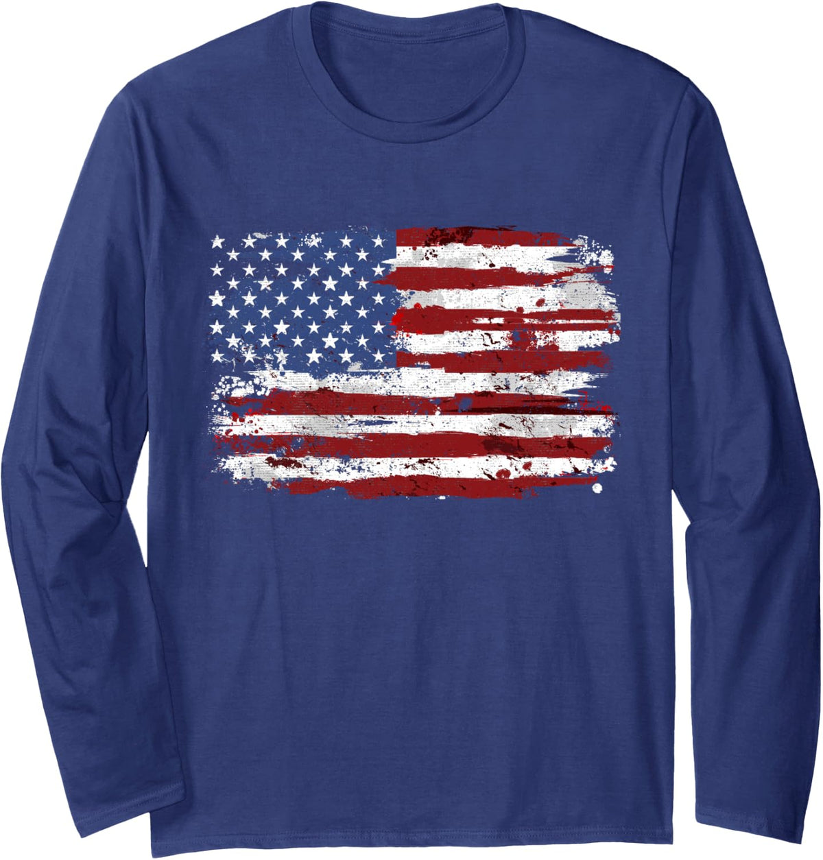 American Flag USA United States of America US 4th of July Long Sleeve T-Shirt - Adult Unisex Navy Blue