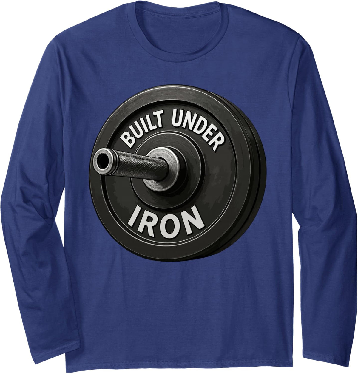Built Under Iron - Powerlifting & Bodybuilding Gym Training Long Sleeve T-Shirt - Adult Unisex Navy Blue