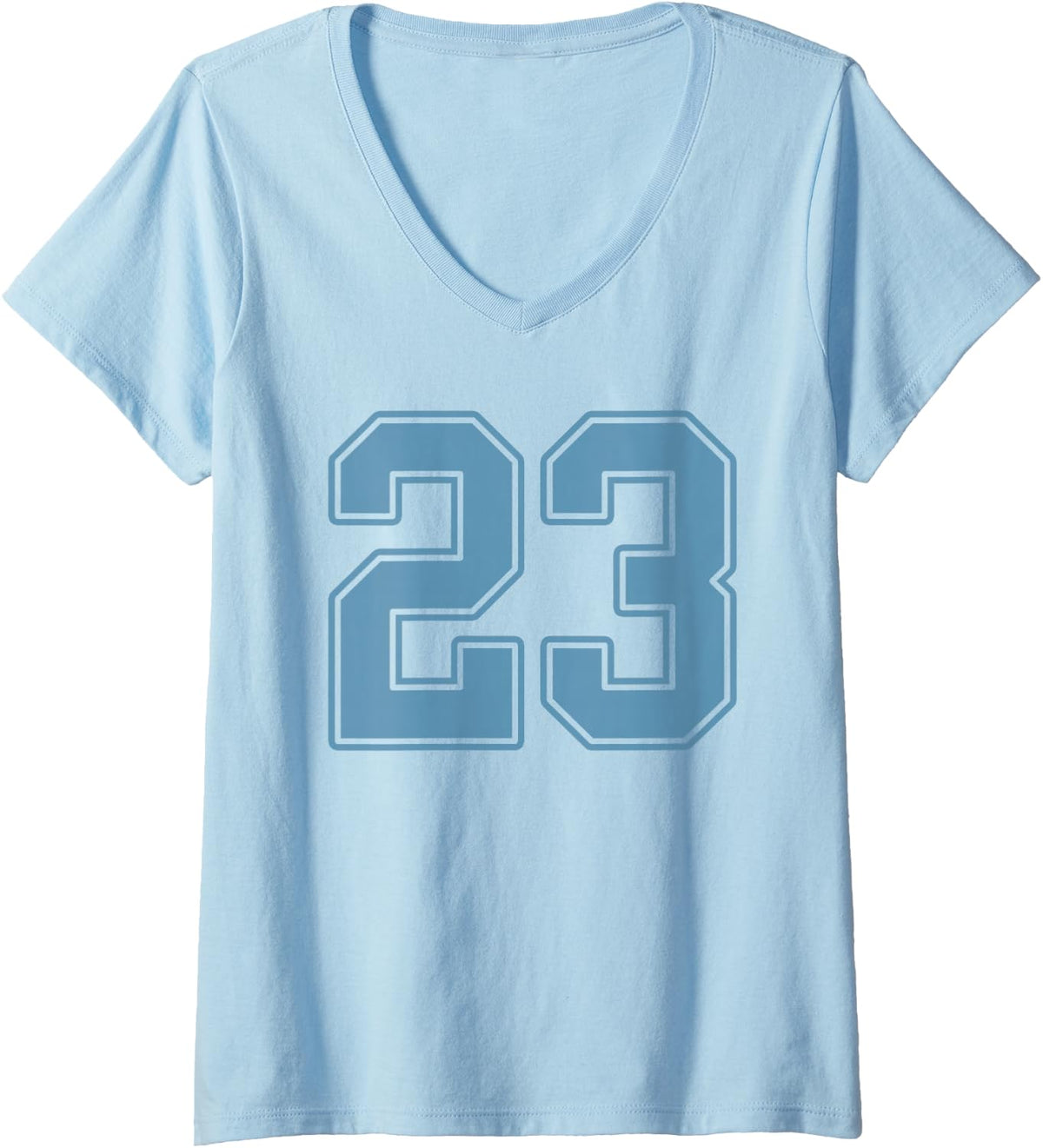 Women's Light Blue Number 23 Jersey Player Uniform #23 V-Neck T-Shirt - Baby Blue
