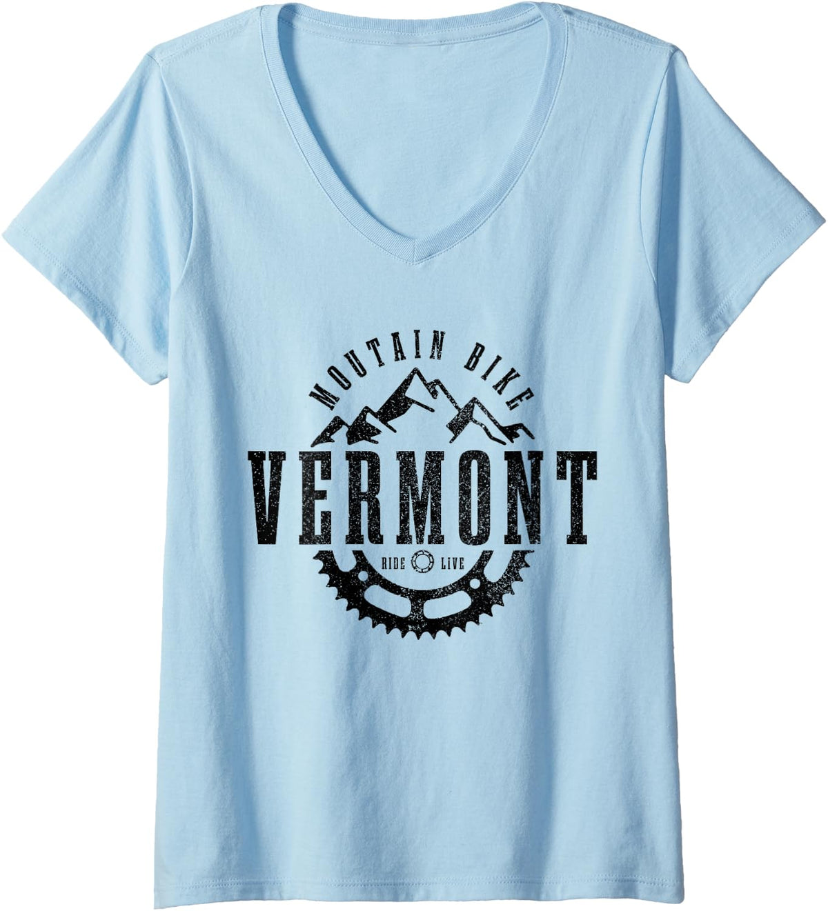 Women's Mountain Bike Vermont MTB Downhill Biking Vintage Biker V-Neck T-Shirt - Baby Blue
