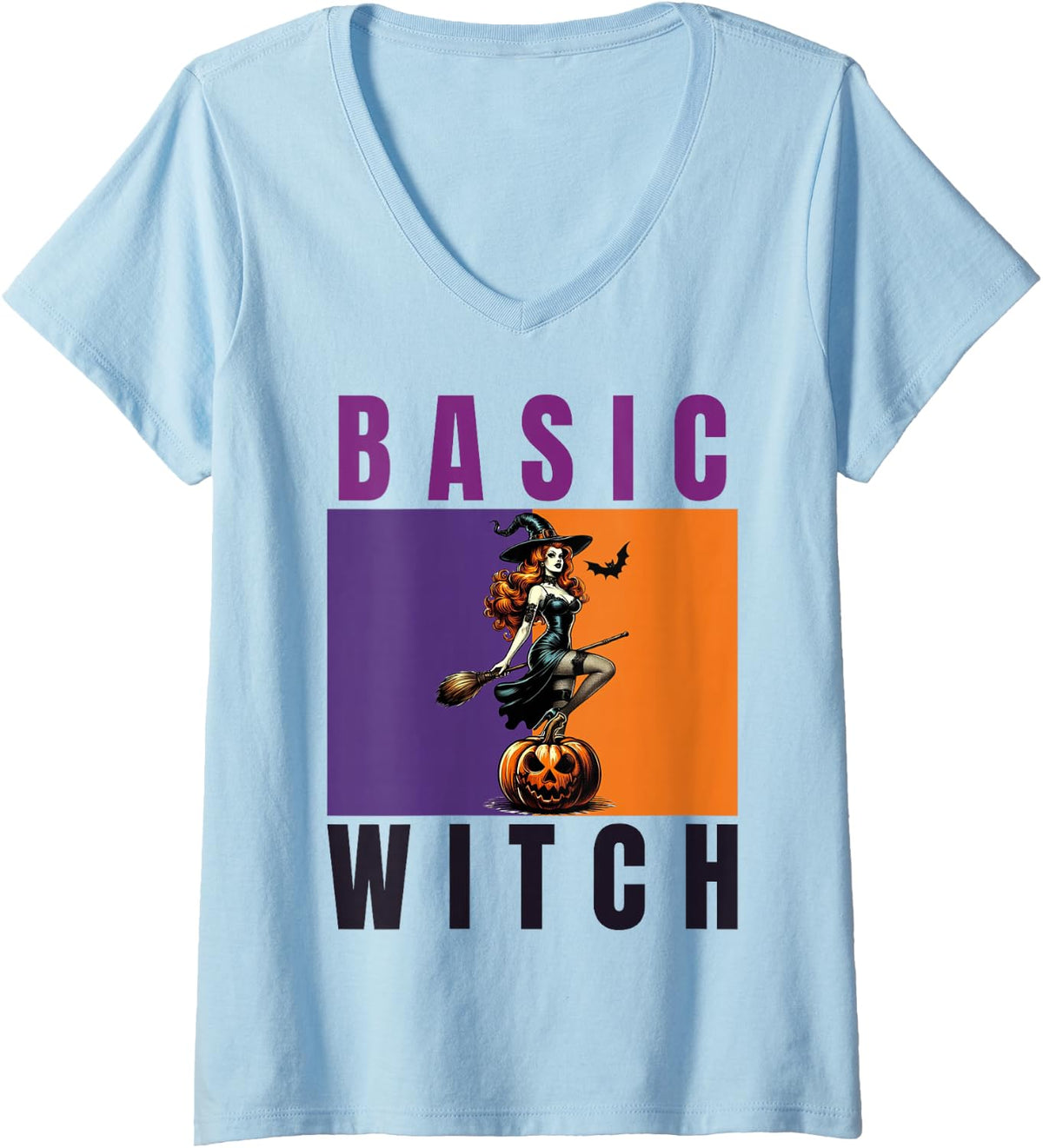 Women's Basic Witch Retro V-Neck T-Shirt - Baby Blue