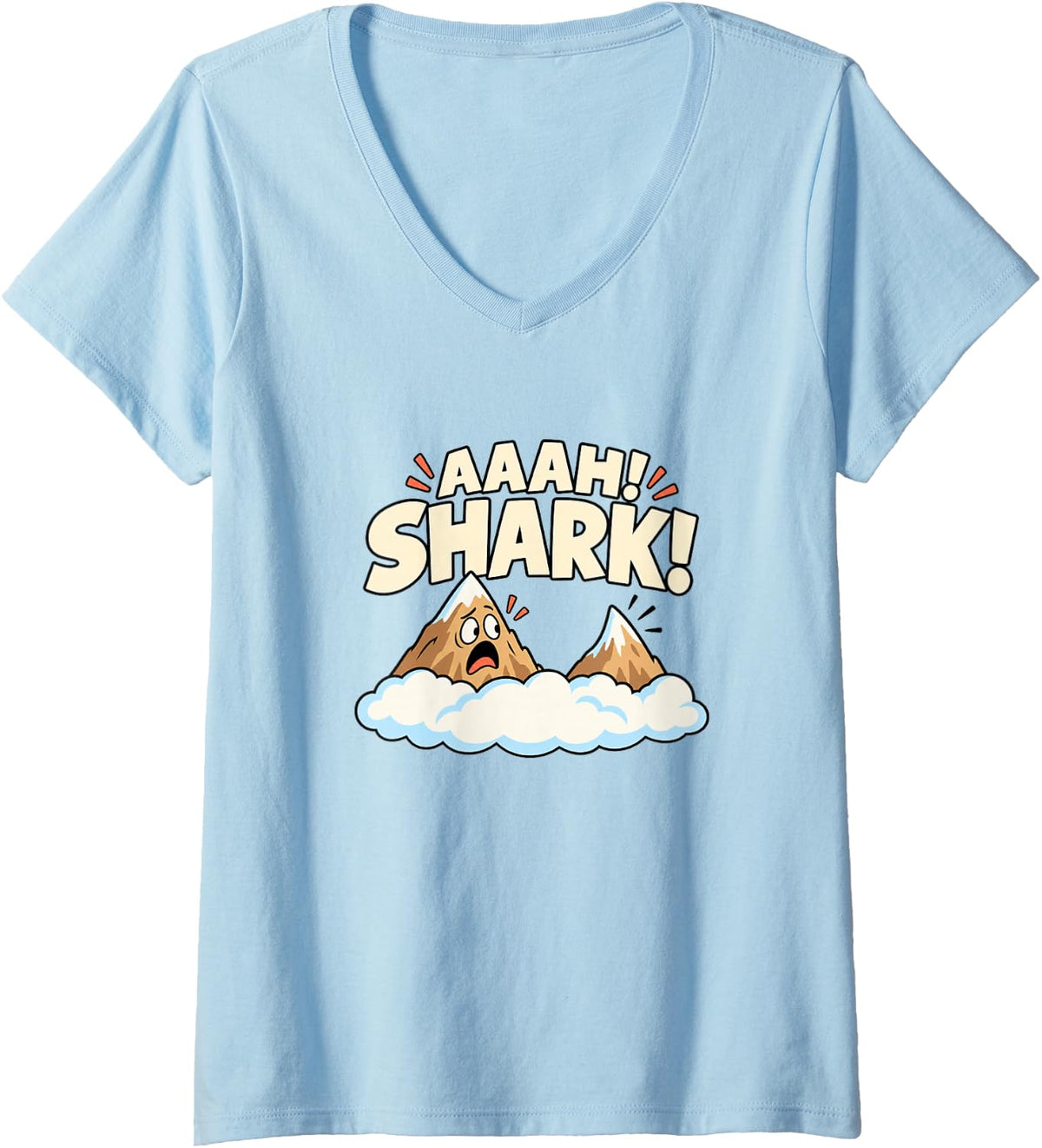 Women's Funny Mountains Sharks Peak Visual Humor Hiker Hiking V-Neck T-Shirt - Baby Blue