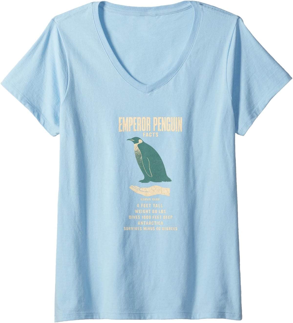 Women's Emperor Penguin Facts Animal Record Size Comparison Chart V-Neck T-Shirt - Baby Blue