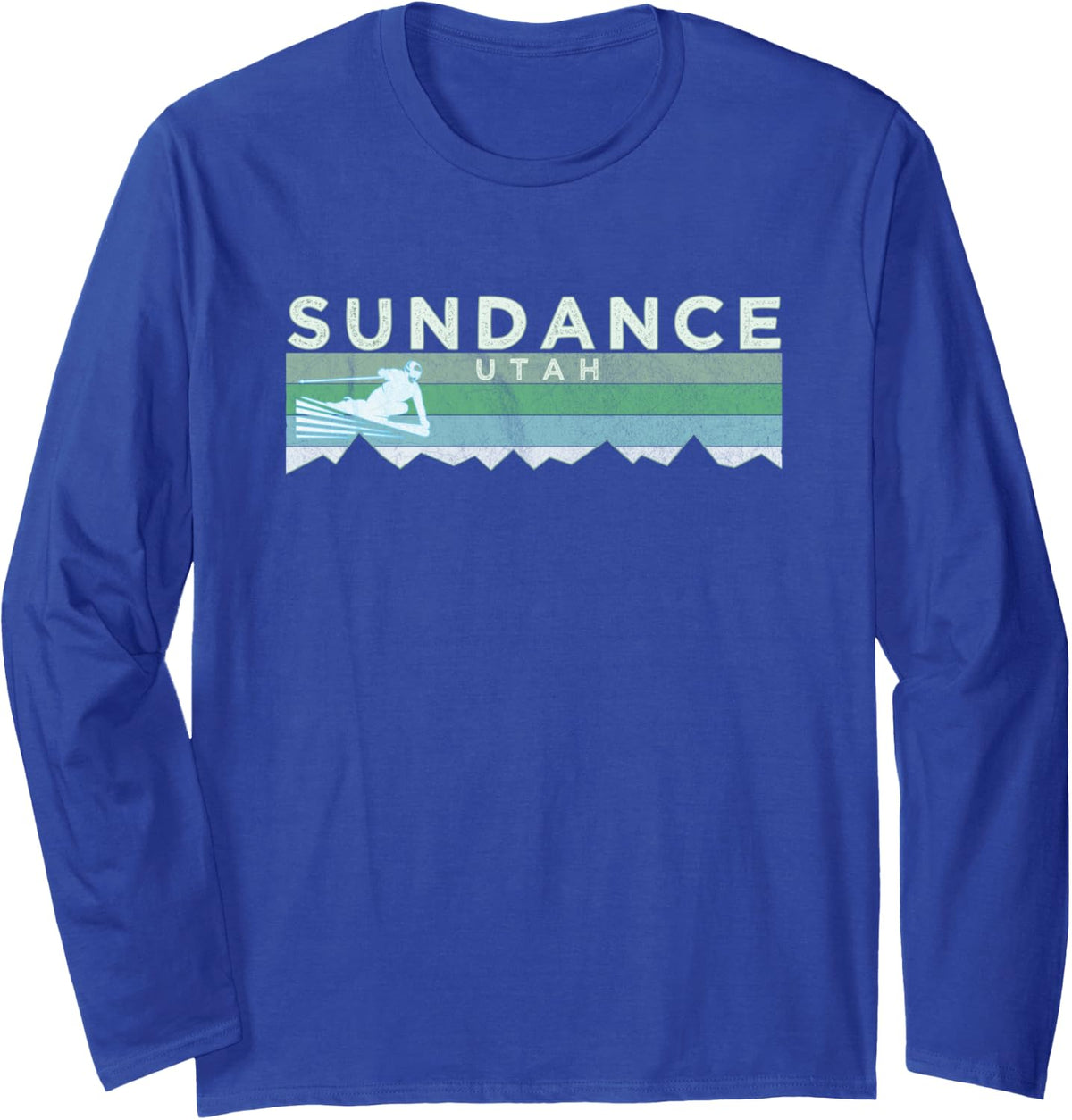Retro Sundance, UT Distressed Skiing Long Sleeve T-Shirt - Adult Unisex Royal Blue