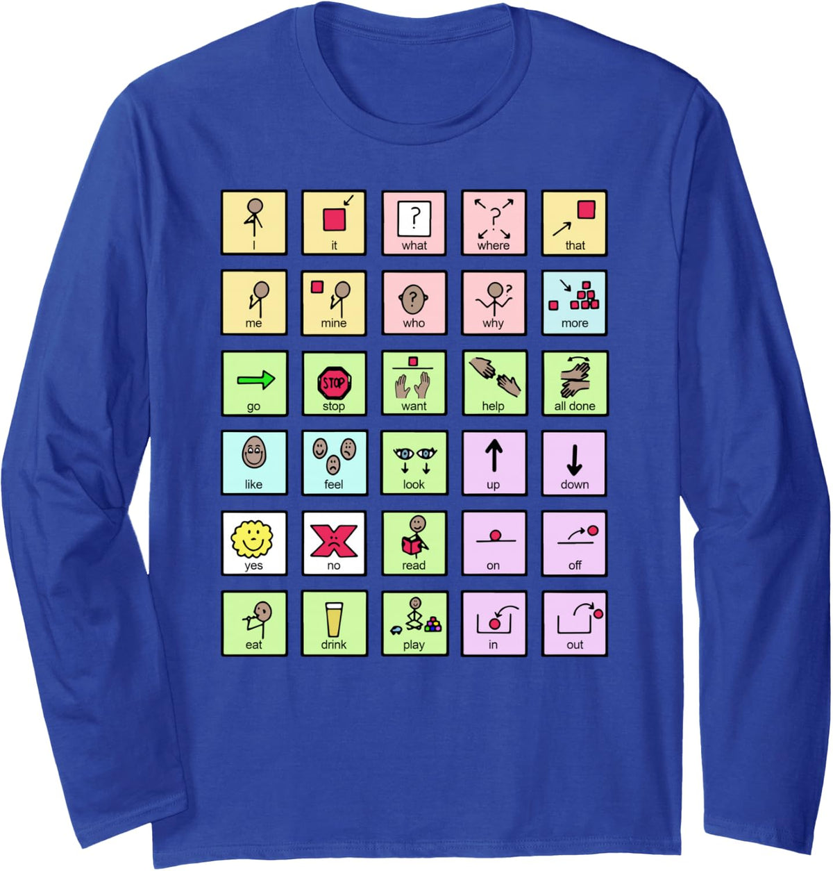 AAC Core Board Speech Pathology Speech Therapist Long Sleeve T-Shirt - Adult Unisex Royal Blue