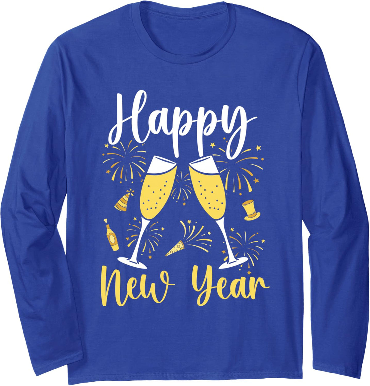 Happy New Year 2025 New Years Eve Party Countdown Fireworks Long Sleeve T-Shirt - Adult Unisex Royal Blue