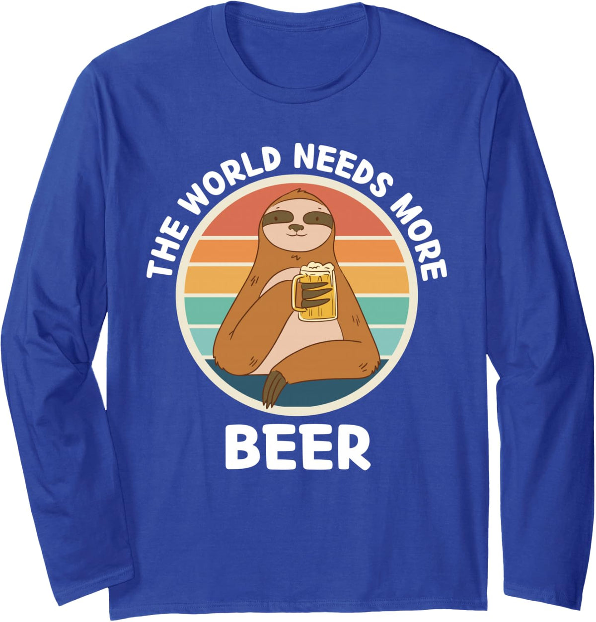 Vintage Sloth The World Needs More Beer Lover Long Sleeve T-Shirt - Adult Unisex Royal Blue