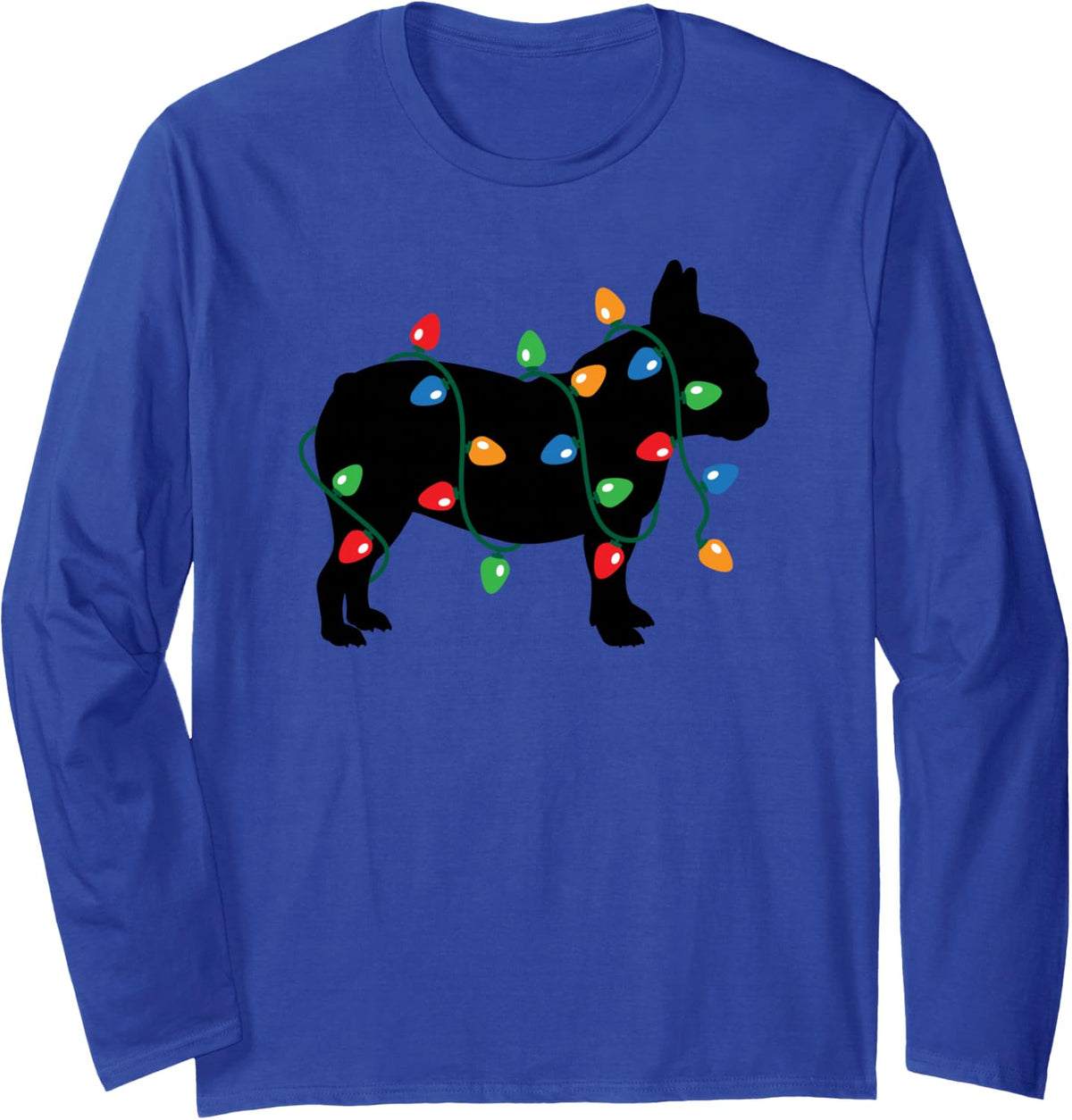 Frenchie Christmas Lights French Bulldog Dog Gift Long Sleeve T-Shirt - Adult Unisex Royal Blue