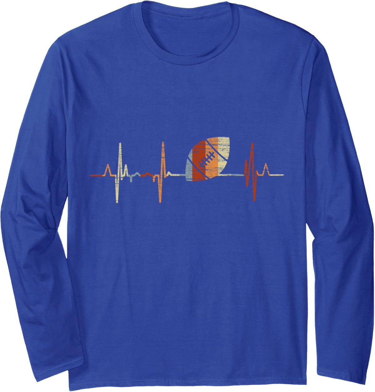 Rugby Heartbeat Vintage ECG Cardiogram Retro Long Sleeve T-Shirt - Adult Unisex Royal Blue