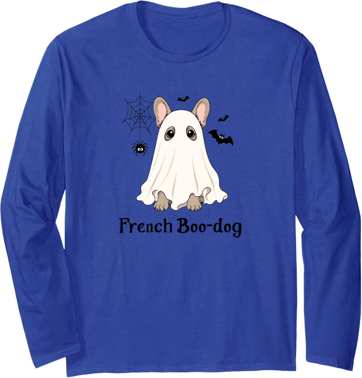 French Boo-Dog Funny French Bulldog Halloween Long Sleeve T-Shirt - Adult Unisex Royal Blue