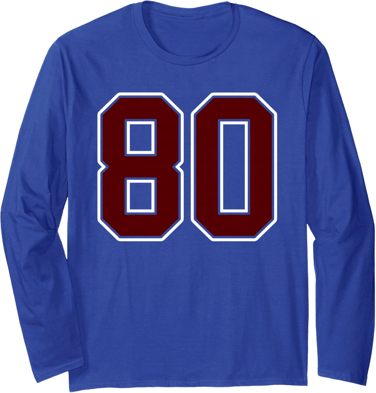 Maroon and White Number 80 Jersey Player Uniform #80 Fan Long Sleeve T-Shirt - Adult Unisex Royal Blue