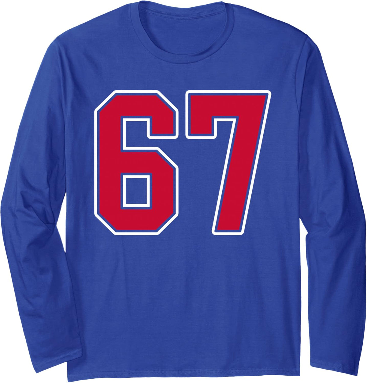 Red White Number 67 Jersey Player Uniform #67 Long Sleeve T-Shirt - Adult Unisex Royal Blue