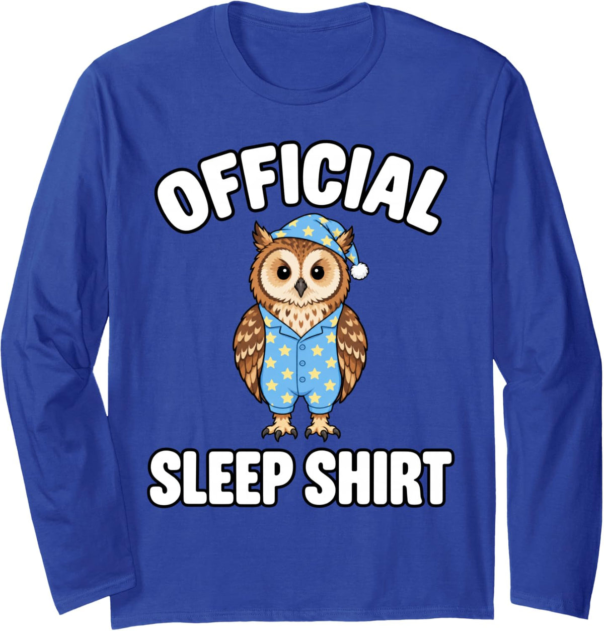 Owl Sleeping in Pajamas Official Sleepshirt Cute Long Sleeve T-Shirt - Adult Unisex Royal Blue