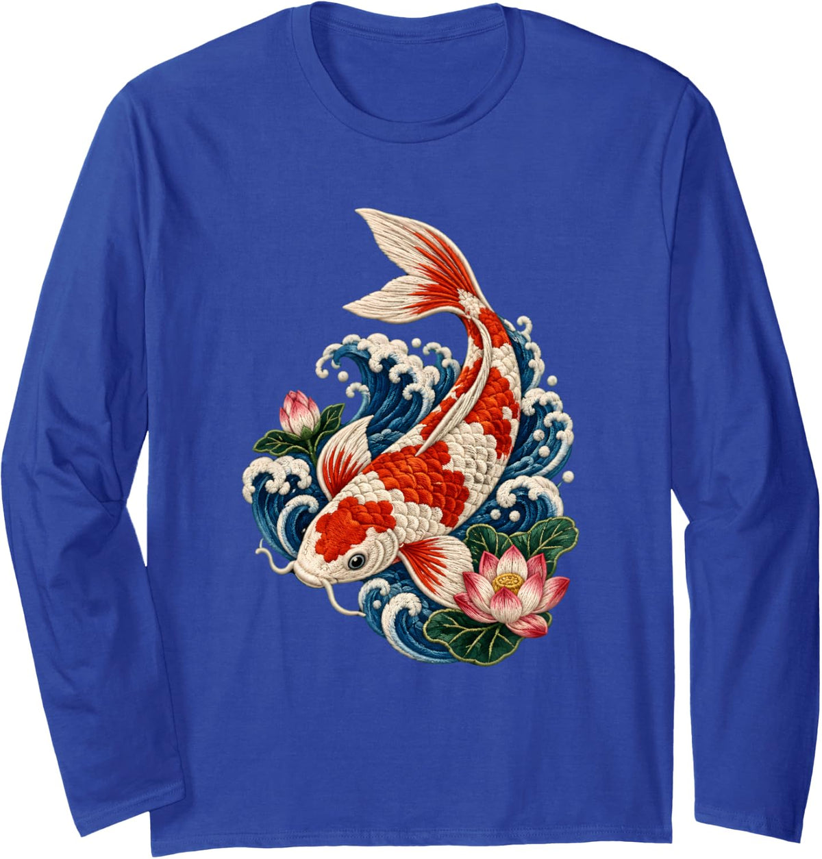 Koi Fish Ornamental Carp Aquatic Art Illustration Long Sleeve T-Shirt - Adult Unisex Royal Blue