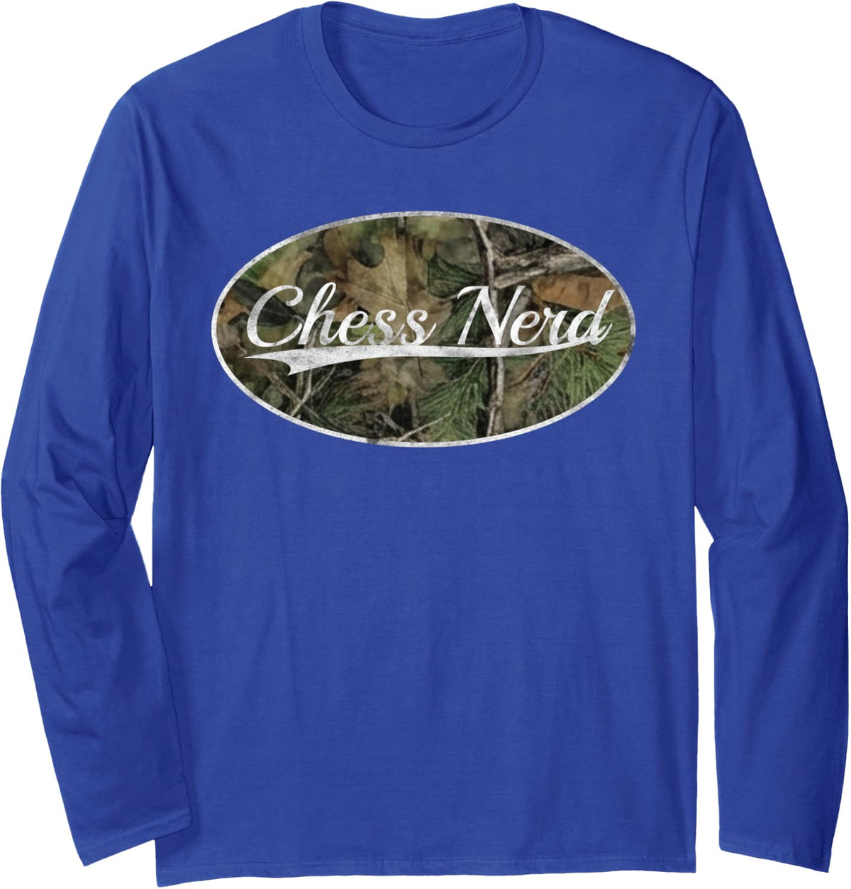 Chess Nerd Camo Classic Vintage Checkmate Player Graphic Long Sleeve T-Shirt - Adult Unisex Royal Blue