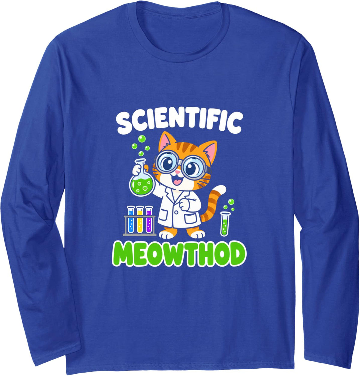 Scientific Meowthod Funny Science Cat Teacher Chemistry Long Sleeve T-Shirt - Adult Unisex Royal Blue