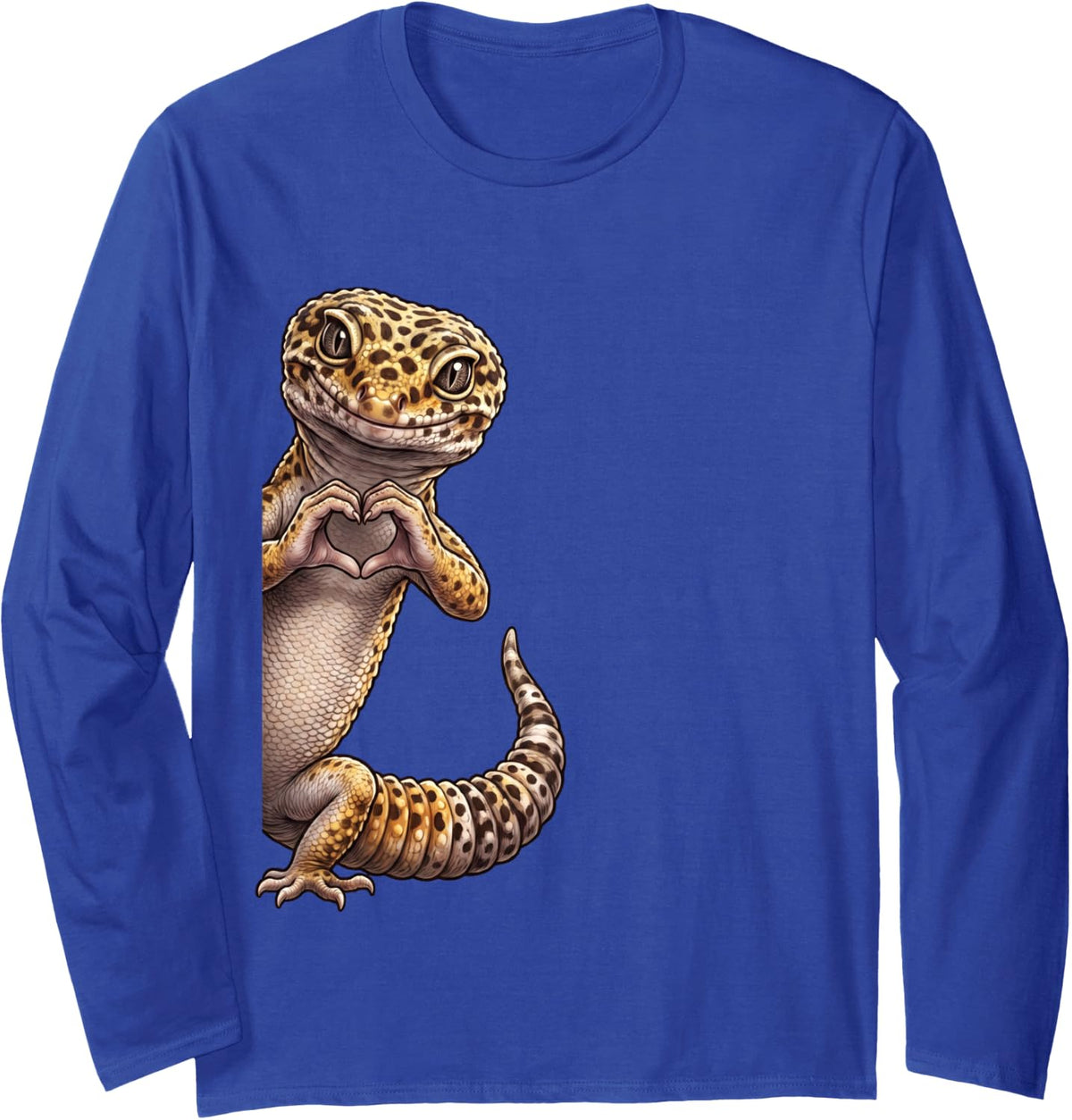 Funny Leopard Gecko Peeking Heart Sign Cute Valentines Long Sleeve T-Shirt - Adult Unisex Royal Blue