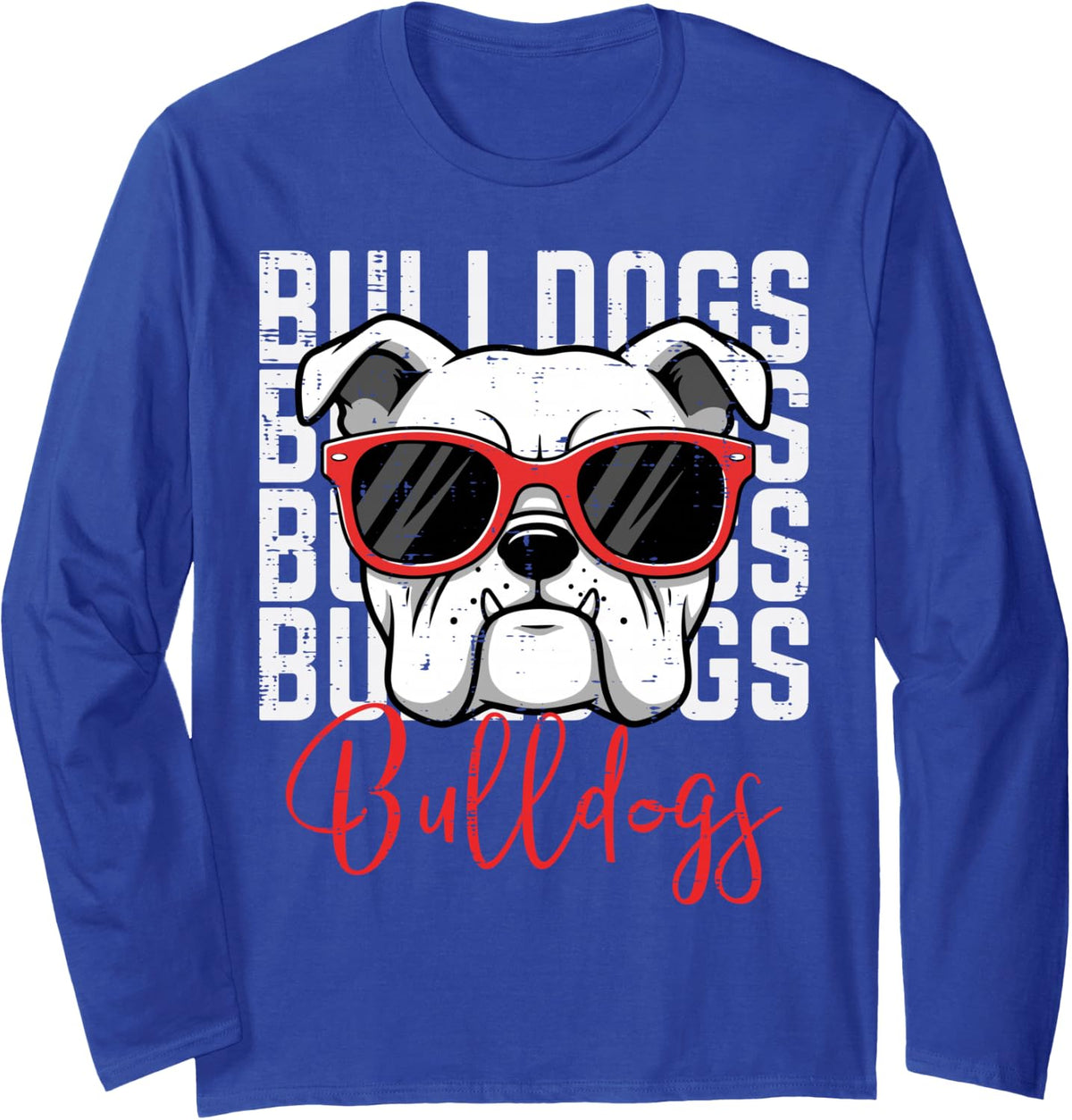 Bulldog Men Women Boys Girls Youth Kids Teen Long Sleeve T-Shirt - Adult Unisex Royal Blue