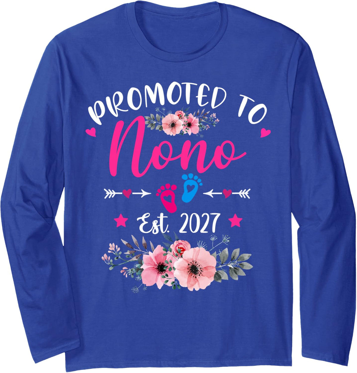 Promoted to NONO Est 2027 Soon to Be Mom Mother's Floral Long Sleeve T-Shirt - Adult Unisex Royal Blue