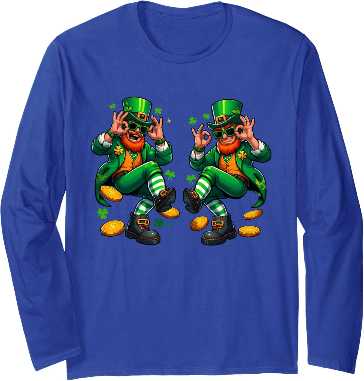 Funny Leprechaun Griddy Dance St Patrick's Day Pot of Gold Long Sleeve T-Shirt - Adult Unisex Royal Blue