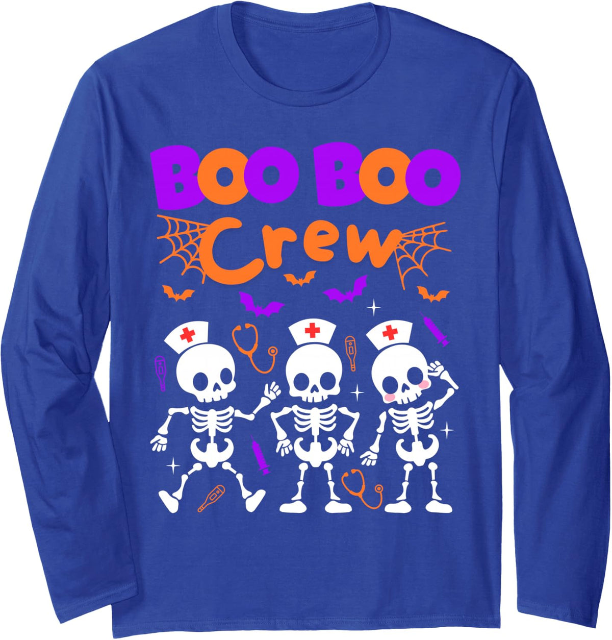 Boo Boo Crew Nurse Dancing Skeletons Halloween Ortho Squad Long Sleeve T-Shirt - Adult Unisex Royal Blue