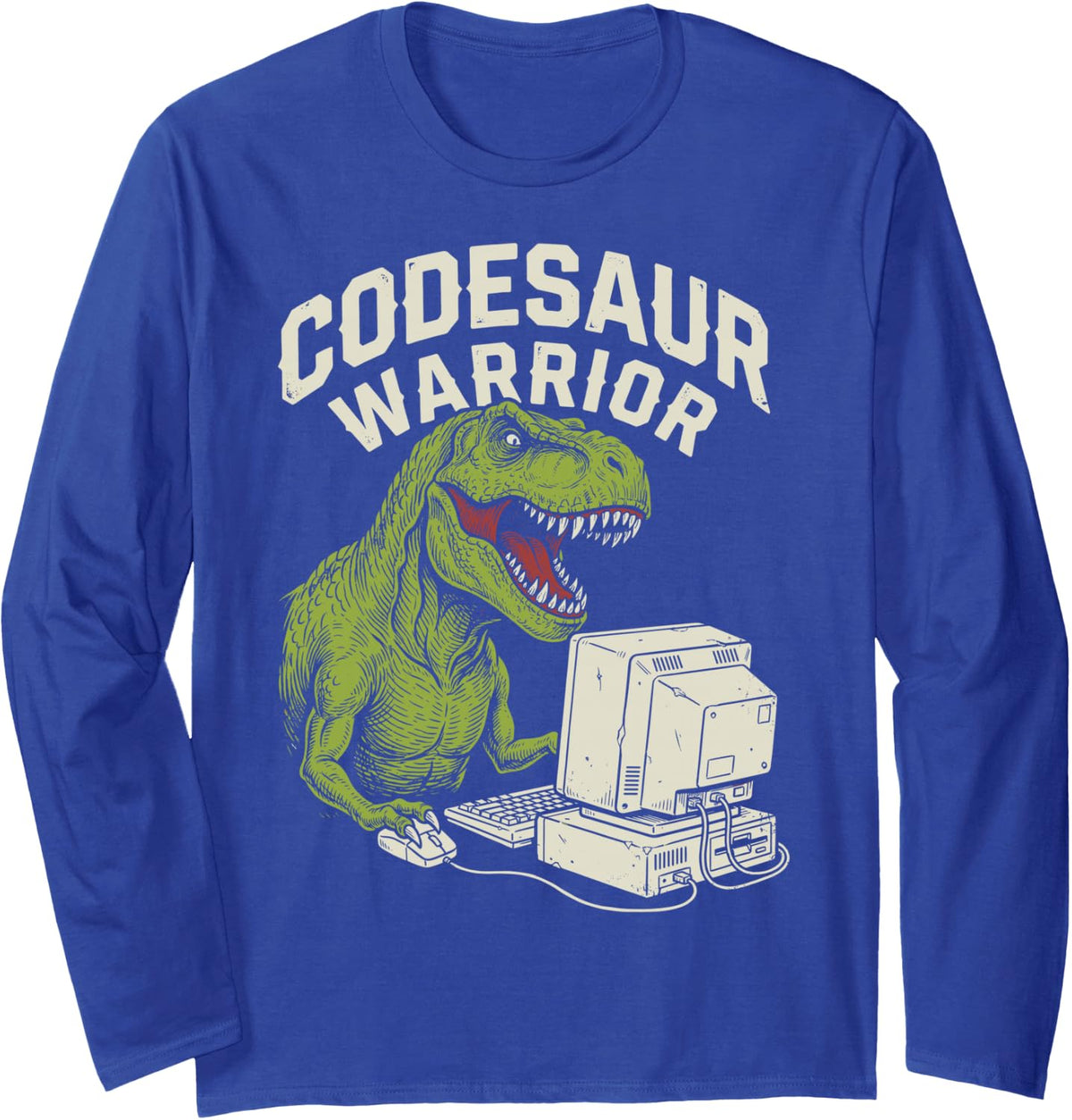 Codesaur Warrior Software Programmer Coding Dinosaur Coder Long Sleeve T-Shirt - Adult Unisex Royal Blue