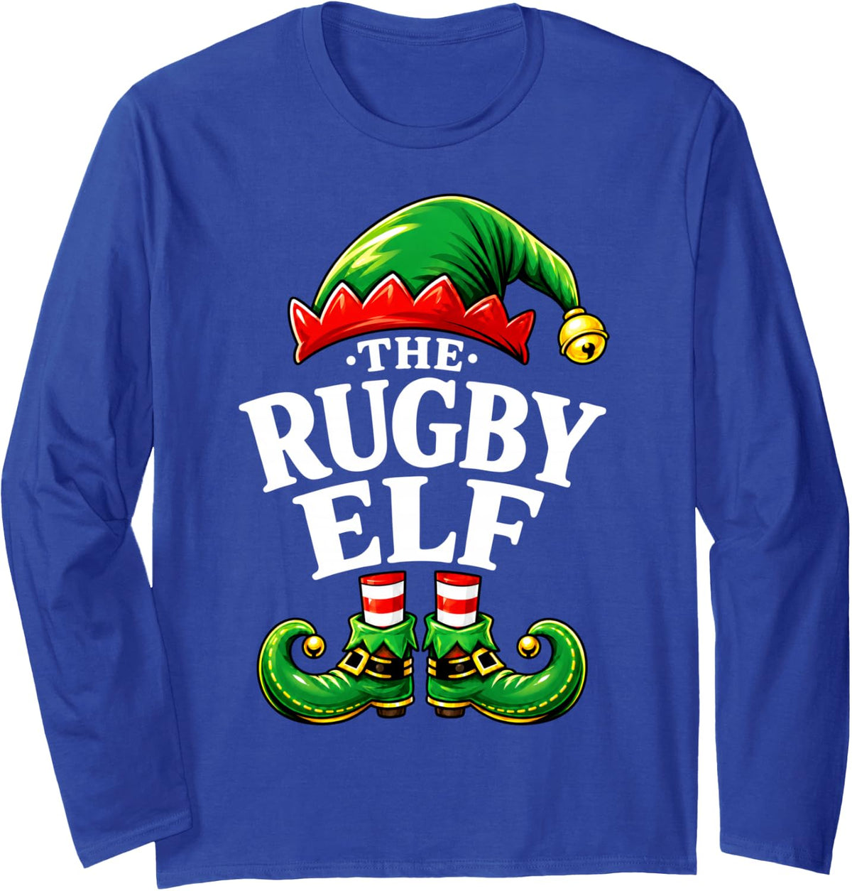 Rugby Elf Christmas Matching Family Elf Squad Xmas Long Sleeve T-Shirt - Adult Unisex Royal Blue