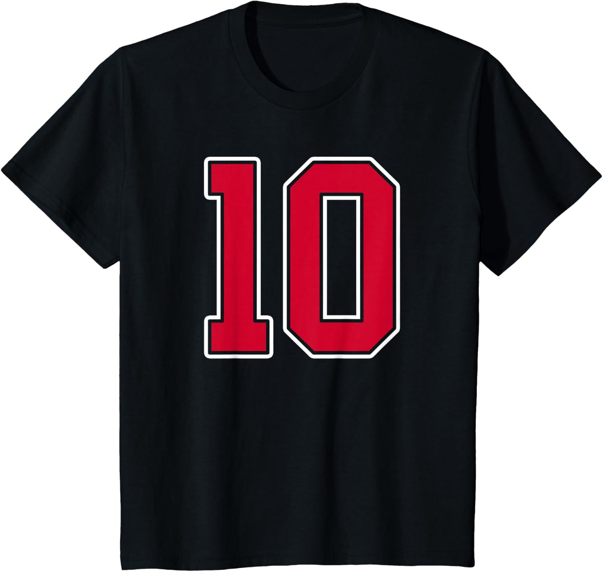 Red White Number 10 Jersey Player Uniform #10 T-Shirt - Black
