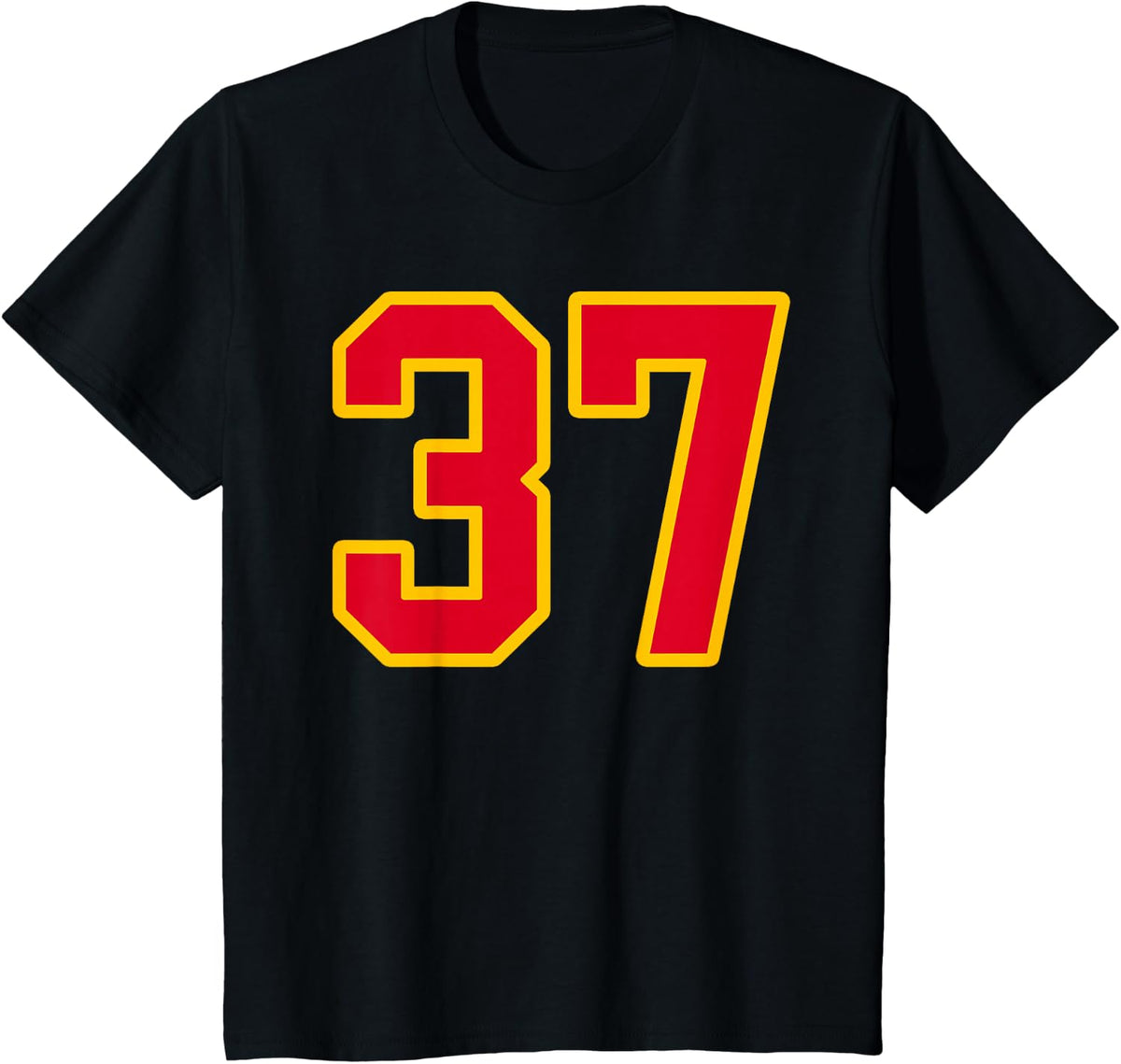 Bright Red Gold Number 37 Jersey Player Uniform #37 T-Shirt - Black