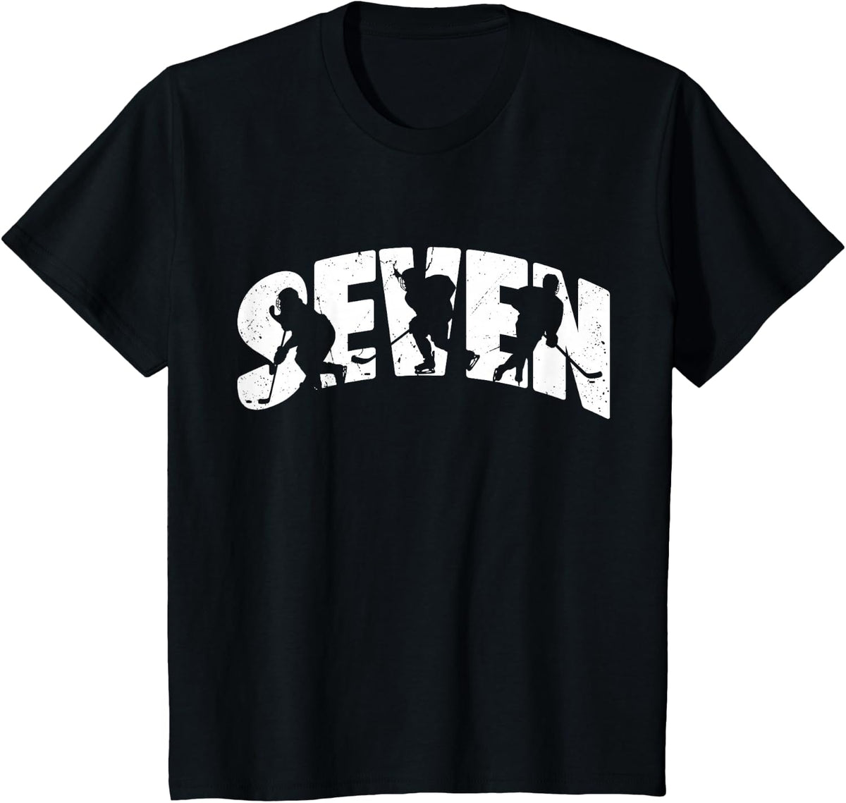 Kids 7th Birthday Retro Ice Hockey 7 Years Old Boy Girl T-Shirt - Black