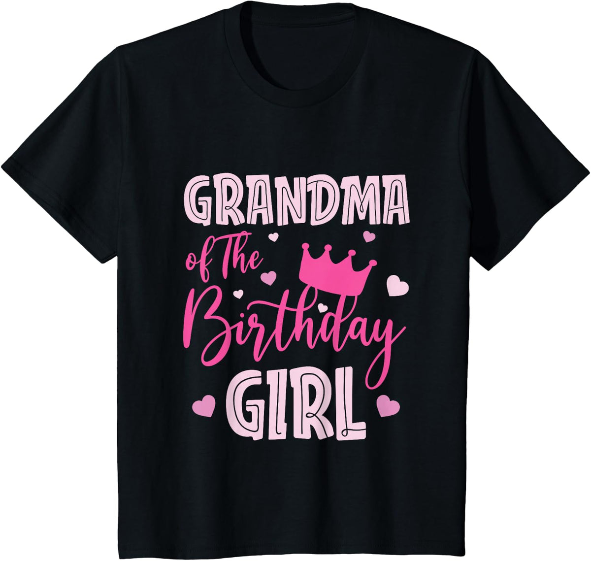 Grandma of The Birthday Girl Cute Pink Matching Family T-Shirt - Black