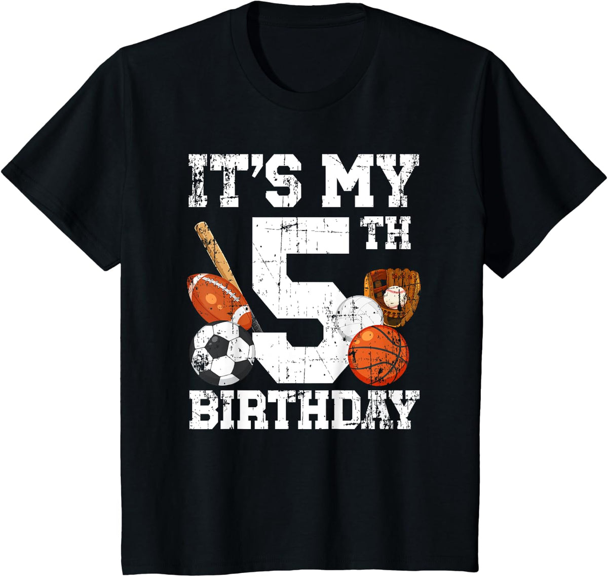 Kids 5th Birthday Sports Birthday Party Five Year Old Boy Bday T-Shirt - Black