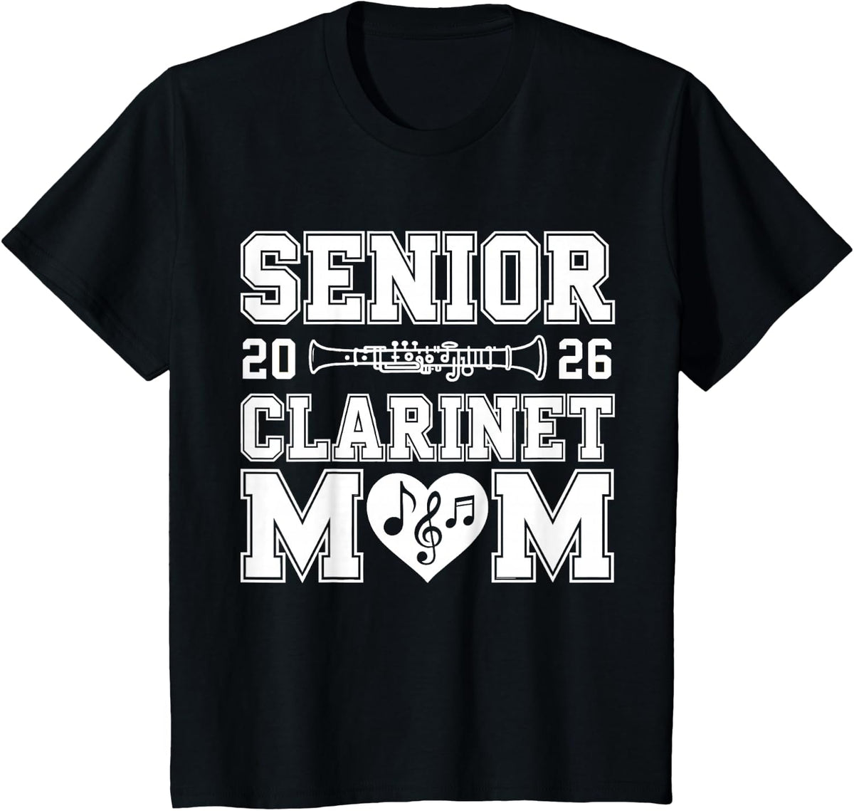 Senior Band Mom 2026 Clarinet Marching Band Class of 2026 T-Shirt - Black