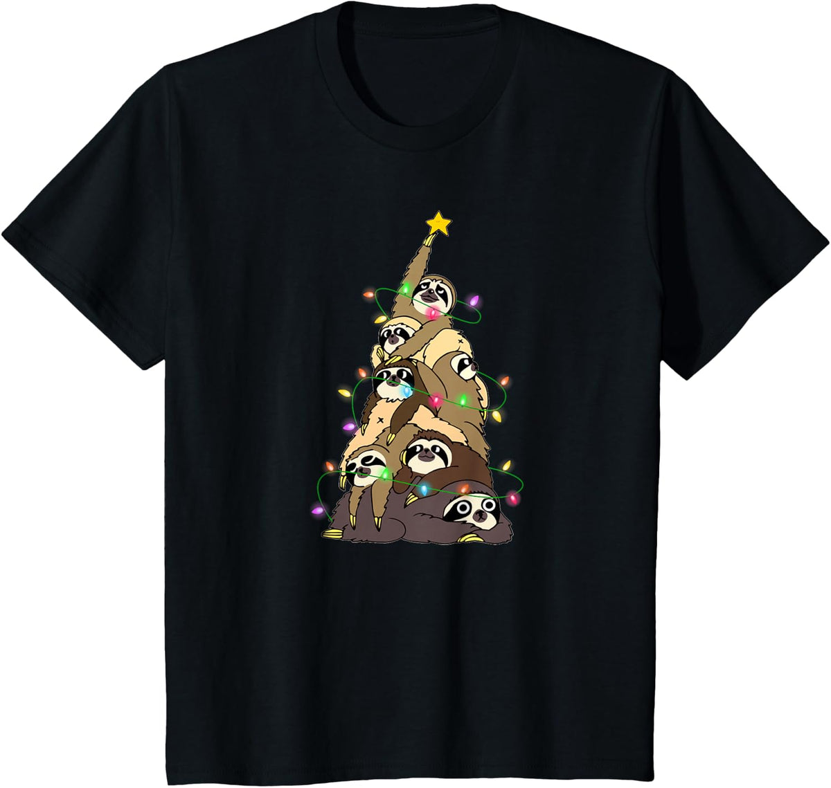 Ugly Christmas Sweater Sloth Tree - Christmas Sloth T-Shirt - Black