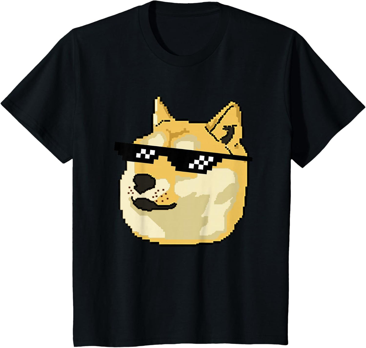 Doge Pixel Shiba Inu Deal With It Glasses Meme Art T-Shirt - Black