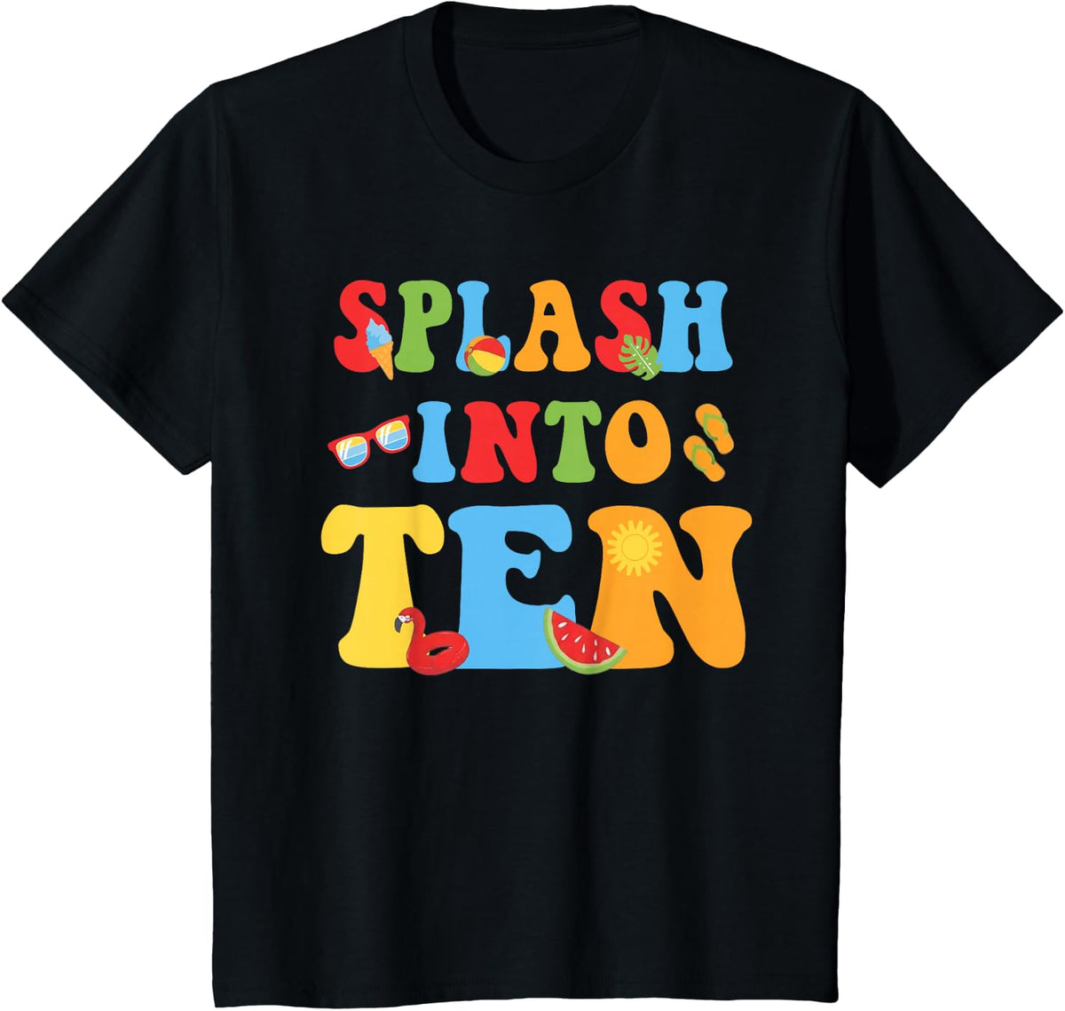 Splash Into Ten Year Old 10th Birthday Swimming Pool Party T-Shirt - Black