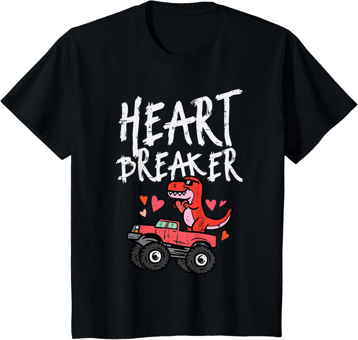 Kids Valentines Day Dino Truck Heartbreak Toddler Baby Boys Kids T-Shirt - Black