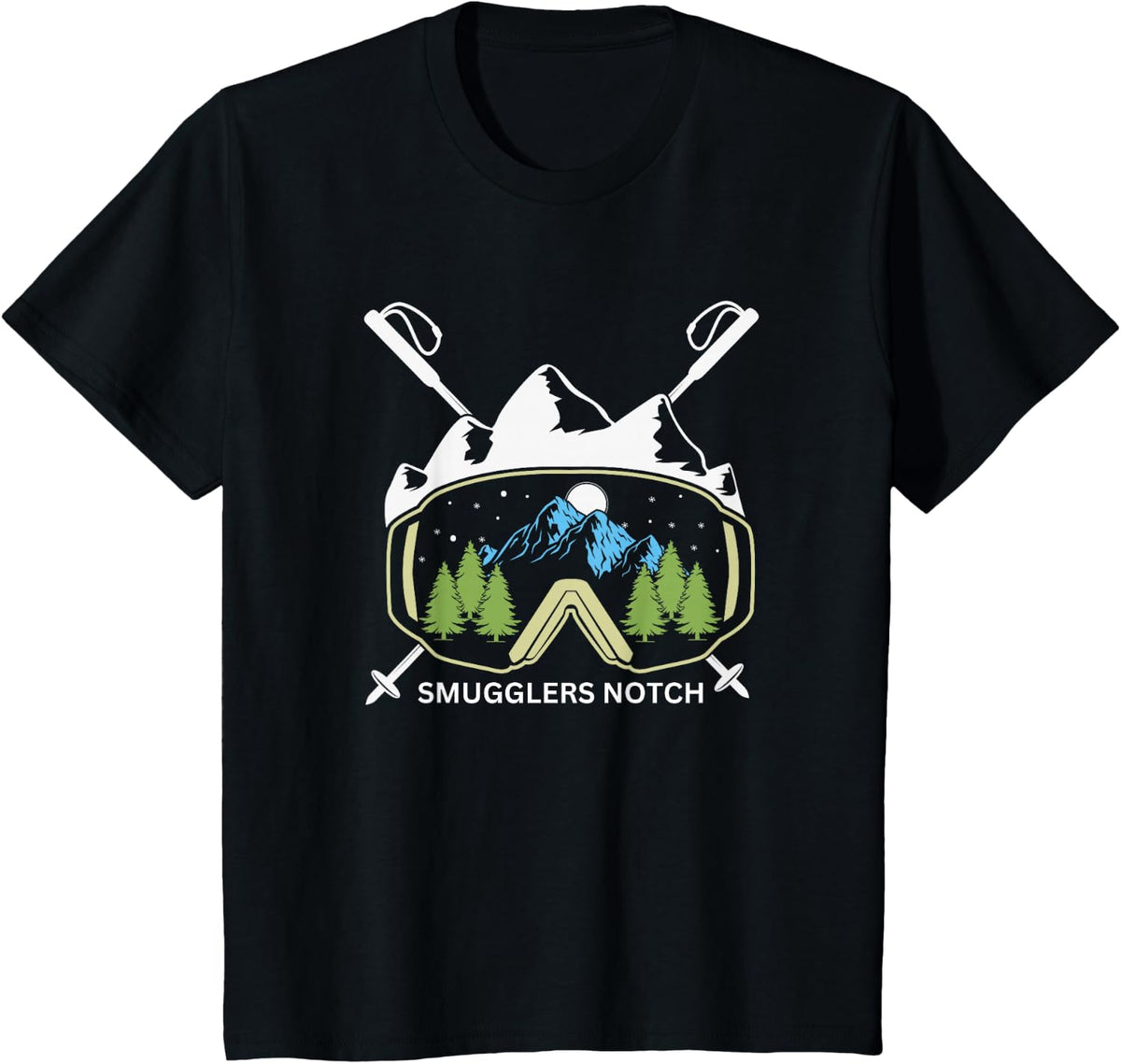 Retro Smugglers Notch Vermont Ski Goggles T-Shirt - Black