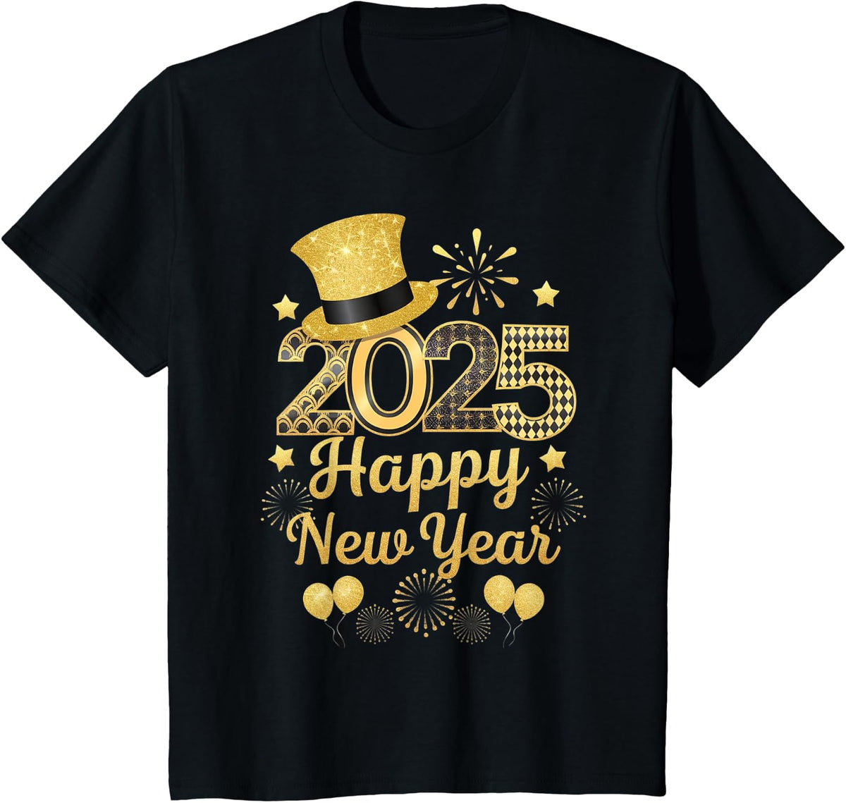 Happy New Year 2025 Ballon Family Matching Men Women Gifts T-Shirt - Black