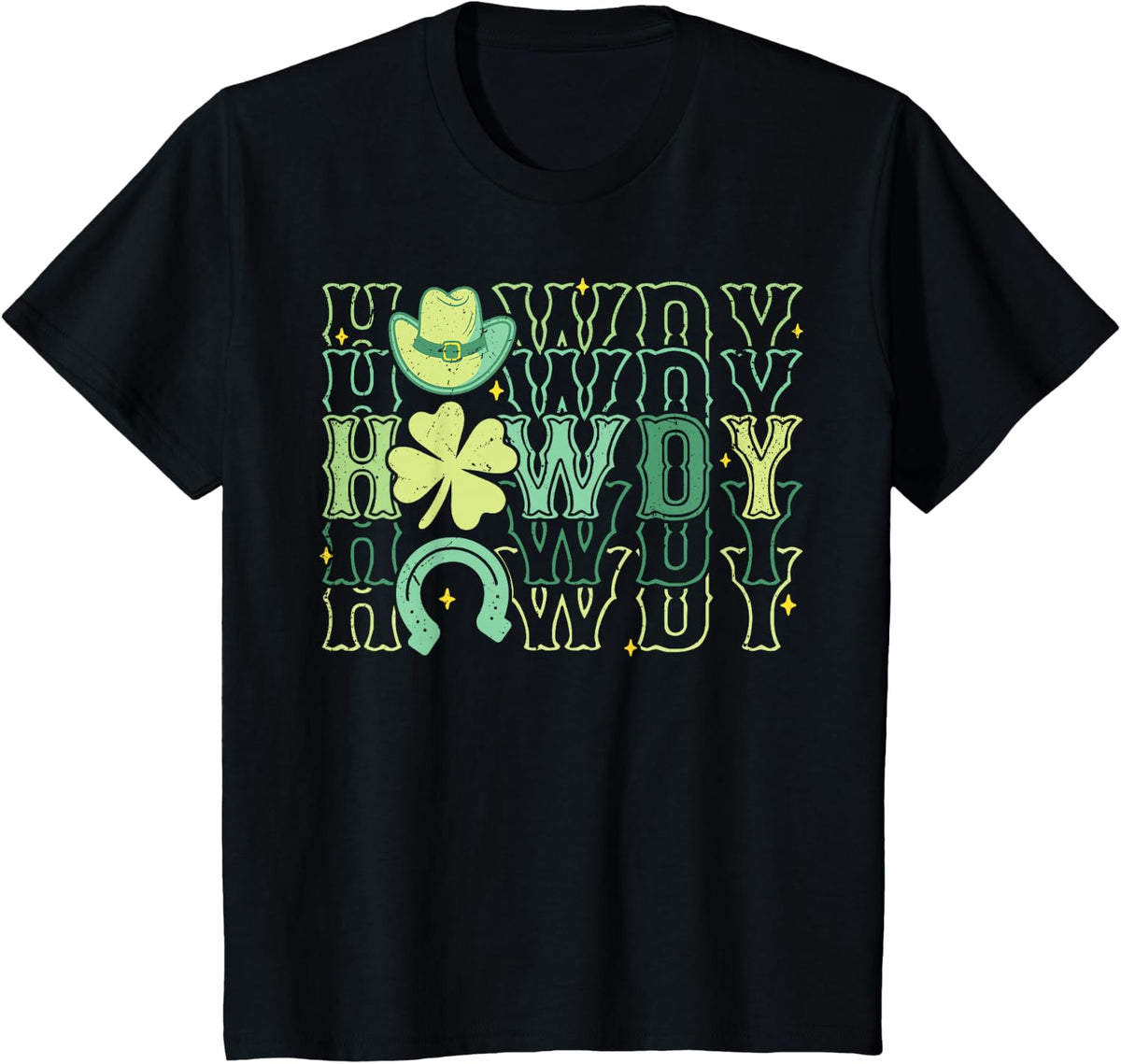 Western Howdy Cowboy St Patty's Lucky Irish St Patrick's Day T-Shirt - Black