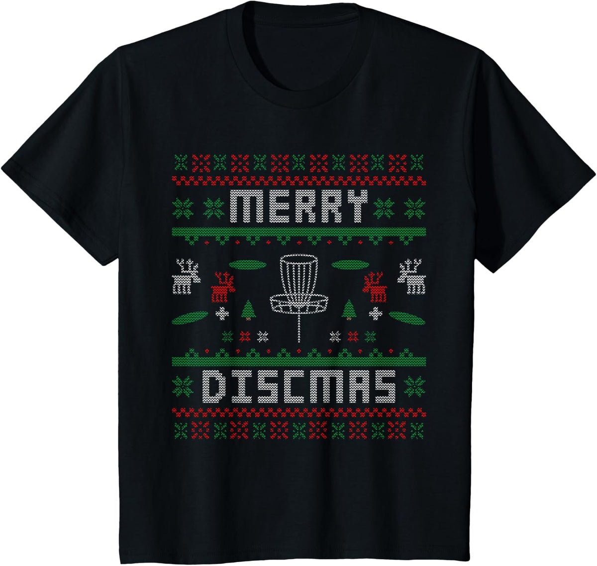 Merry Discmas Disc Golf Ugly Dad Uncle T-Shirt - Black