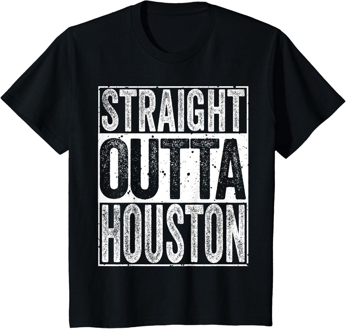 Distressed Funny Straight Outta Houston T-Shirt - Black